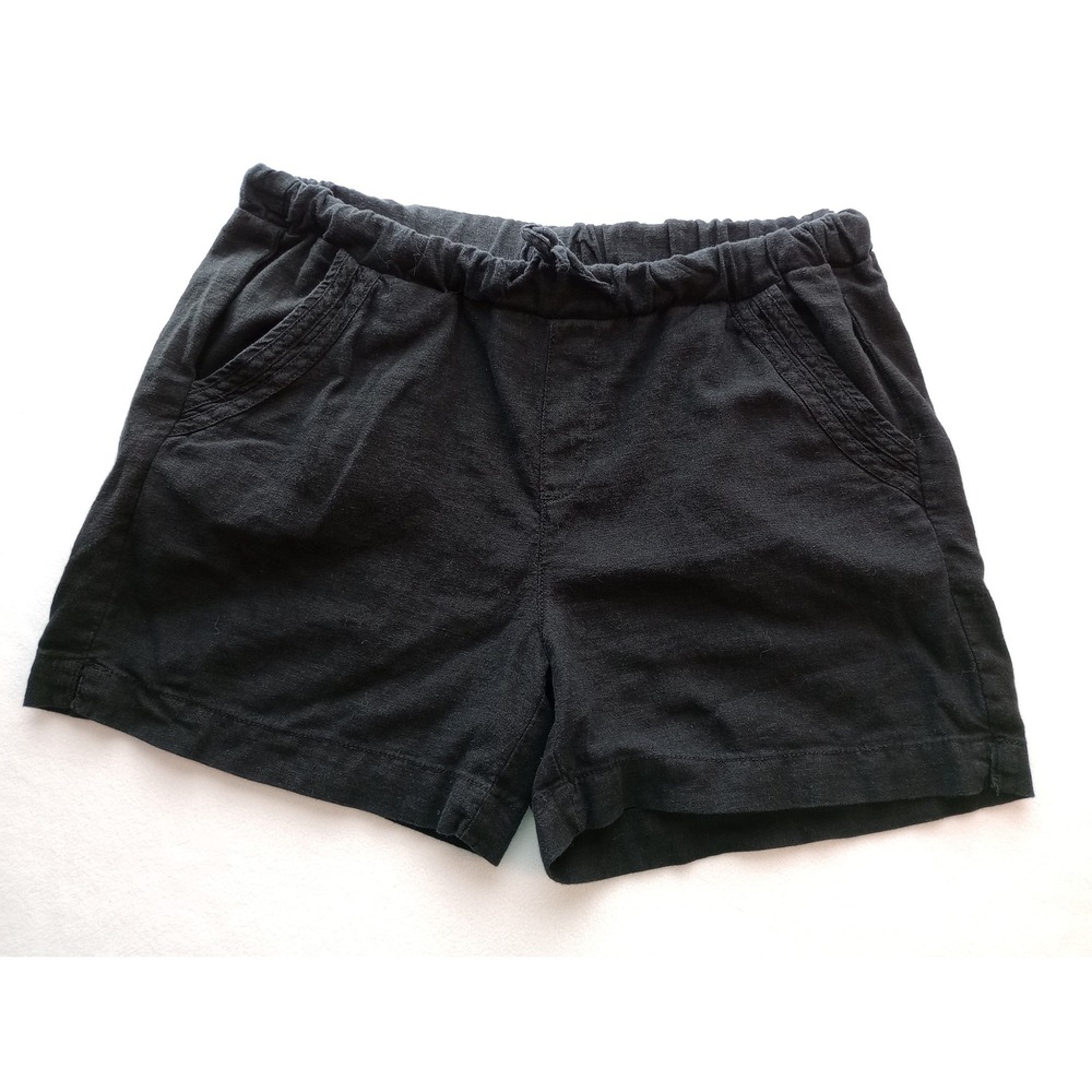Briggs Linen Blend Shorts Women Medium Black Elastic Waist Drawstring Pockets